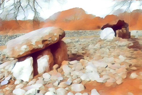 Digital watercolour renditions of North Wales prehistoric burial chambers, April 2017.