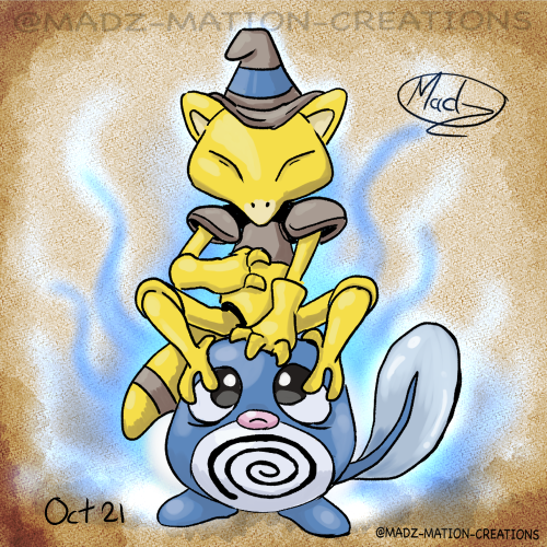 inktober day 21 Abra and Poliwag