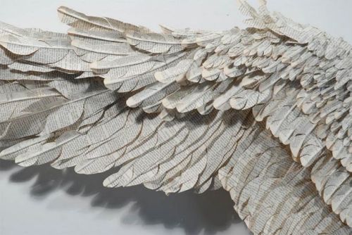 vethox:Susan Hannon’s lyrical, ten-foot wide sculptures of “wings” crafted out of abandoned Bibles, 