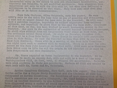 Minutes From A November 12, 1963 Meeting Of The Washington Chapter Of CORE.