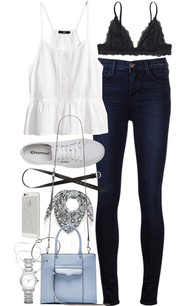 outfit with sneakers by im-emma featuring a racerback tank
H M racerback tank, 12 AUD / J Brand blue jeans, 415 AUD / Monki lace bra, 31 AUD / Superga flat shoes, 92 AUD / Rebecca Minkoff leather purse, 255 AUD / Burberry watch, 640 AUD / Monki...