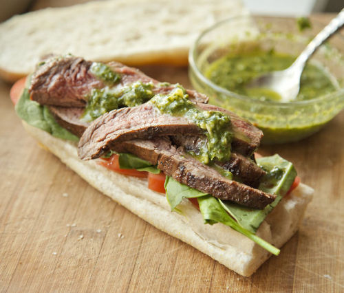 baruchobramowitz:urbancookery:Grilled Marinated Flank Steak Sandwiches with a Chimichurri Sauce:http