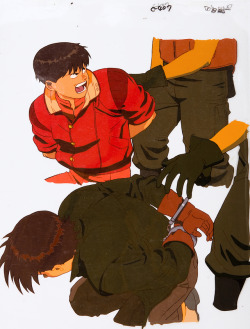 subject-28: Akira (1988) / Oversize End Cel / 435mm x 350mm Kaneda and Kaisuke are arrested by government troops in pursuit of Takashi. 