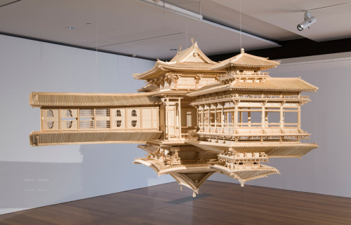 likeafieldmouse: Takahiro Iwasaki - Reflection Model: Perfect Bliss (2010-12) - Japanese cypress and wire Scale replica of the Byodo-In, a 10th-century temple near Kyoto 