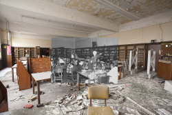 photojojo:  Detroit, Michigan has seen a mass exodus of its population over the past twenty years. To raise awareness of the social and economic issues in the city, the photographers at Detroiturbex photographed an abandoned school with super imposed