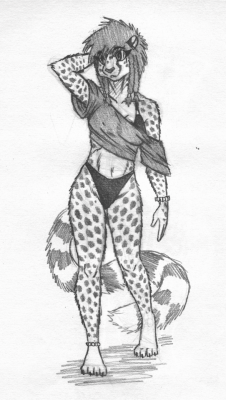 izzyink:  DazzleOld character of mine that I sketched in my free time a few weeks ago. Her name’s Dazzle and she’s a cheetah.0.5 Mech Pen  She&rsquo;s so cute