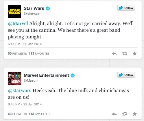 yen-sama:102sweetdreamslove:blogger-for-the-dragon-at-221b:snoopdogghasjeansanddresses: squallluis:  Just in case you missed this on twitter yesterday. Marvel and Star Wars are at it!  Help  welp:’D   omg this is great  OMG