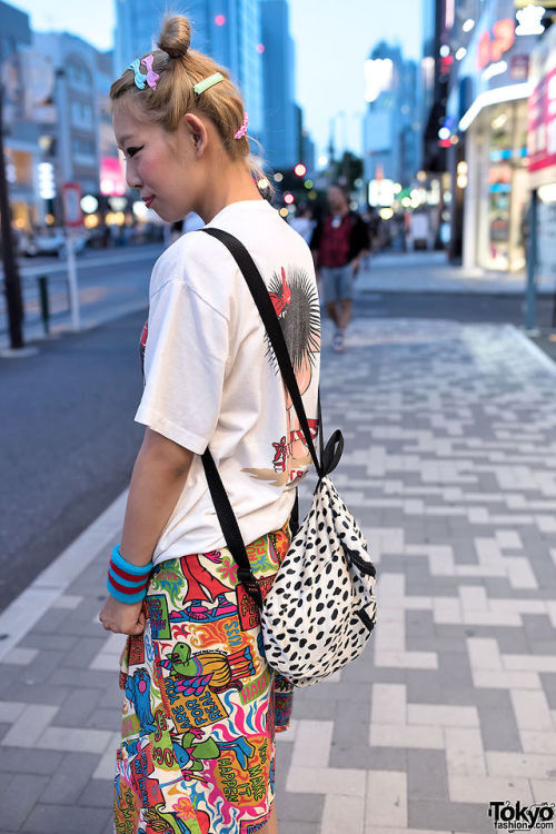 tokyo-fashion:  Takuya and Chiharu on the street in Harajuku wearing fashion from 70s Monster, Bikini Monster, Buttstain, and Airwalk. They are both in with the Tokyo Funks skate/surf collective. Full Looks
