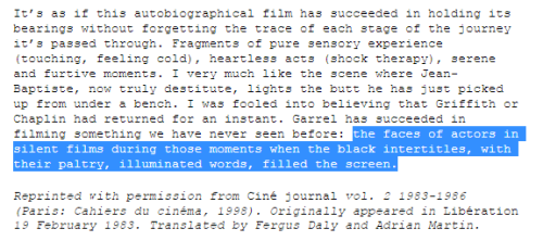 Serge Daney, ‘Philippe Garrel’s L’Enfant secret (1982)’.