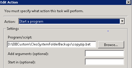 Windows Task Scheduler entry to copy zip file for Automating Cleo Clarify Backup