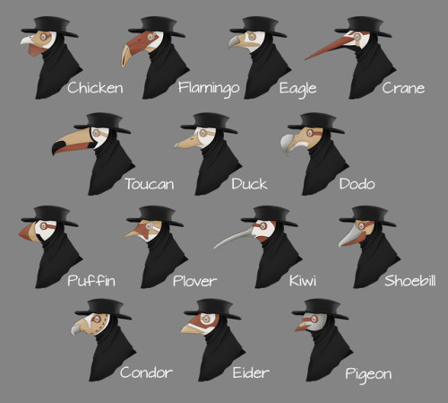 thenervousmedic:squidvonbob:Part 2 of my plague doctors based on different birds. Thank you for all 