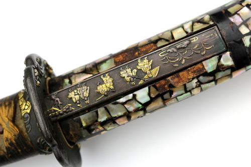 Pearl mounted Japanese wakizashi, late koto or early shinto period.from Sofe Design Auctions