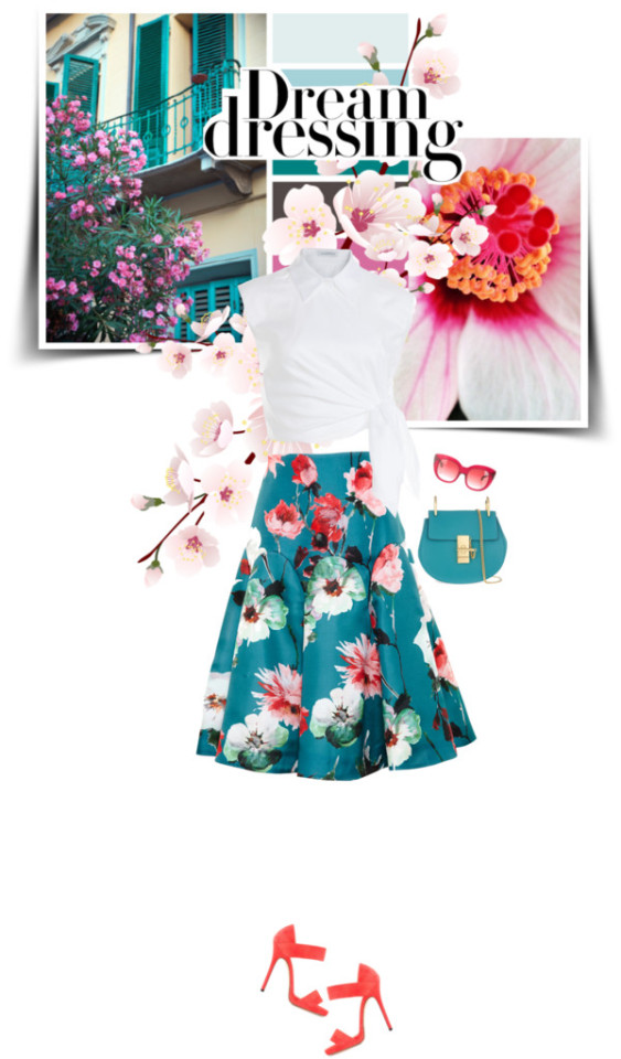 Floral Silk Skirt By Sophiek82 Featuring Leather Sandals Liked On Polyvore