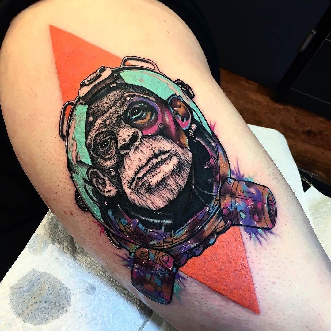 Space monkey  higher primate inner bicep tattoo color tattoo  Monkey  tattoos Tattoos Bicep tattoo