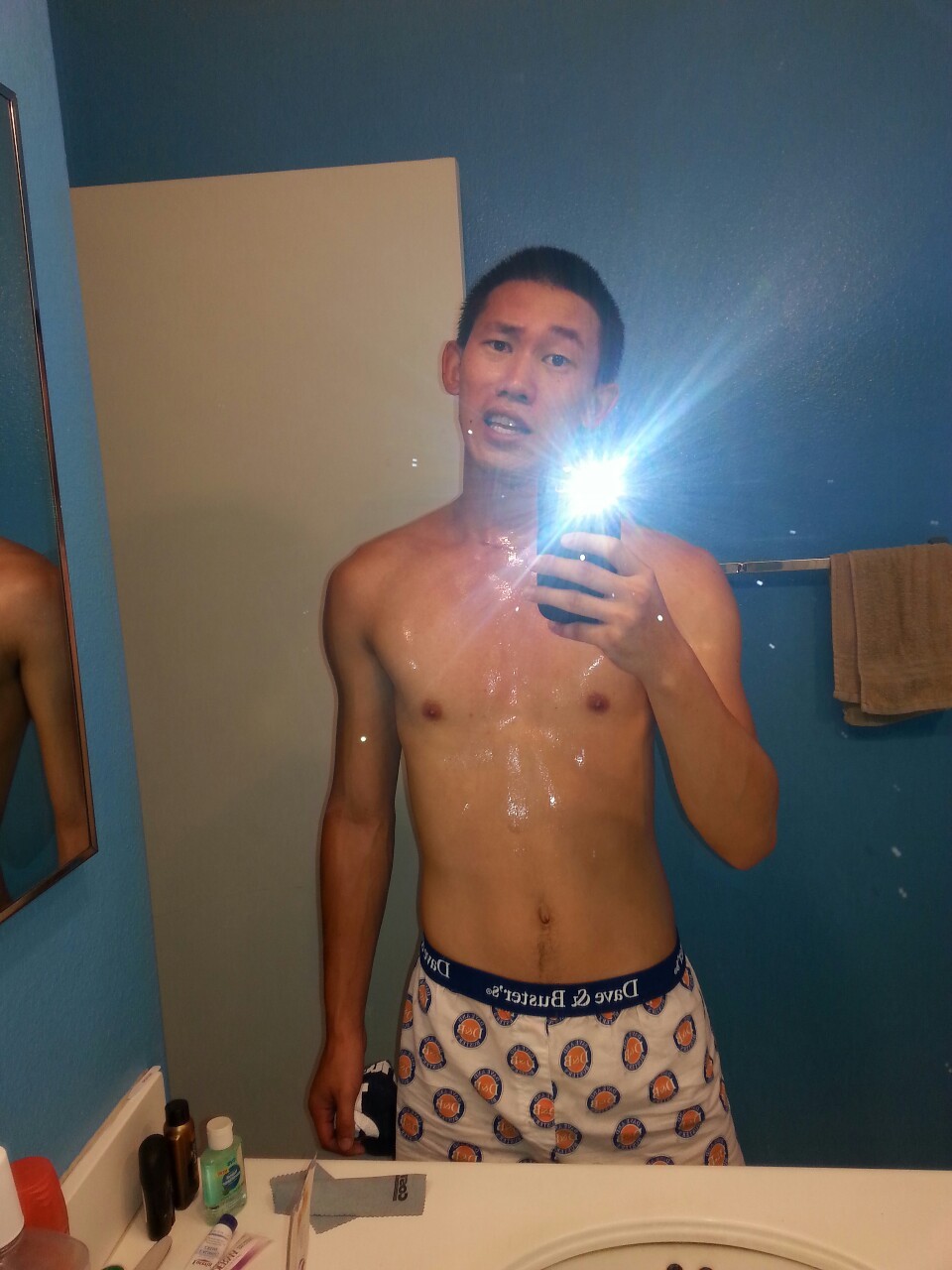 peterpanics:  After doing yoga in my Dave and Busters boxers. I usually don’t post