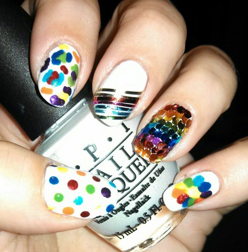 addictedtotheshinyshiny:  Mish Mash for Day 9 ‘rainbow’ My first time using loose glitte