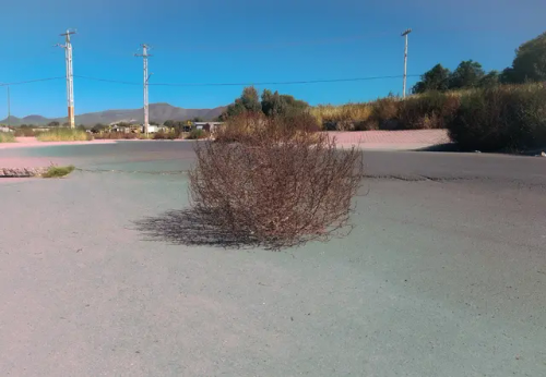 Un cardo rodante en mitad del camino...