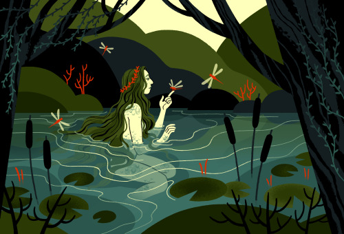 emstantinople:Water Nymph [image description: a digital illustration of a water nymph sitting in a s