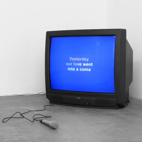 jibadekhalilhuffman:

Yesterday (Our Love Went Into A Coma), 2011Video, monitor, microphone, love poem 