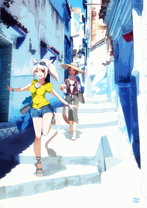 memeppoi:  lili_mdoki: “夏コミでクリアファイルにする予定の夏旅行ナ白ちゃん🐱 https://t.co/erfedGIGsK”
