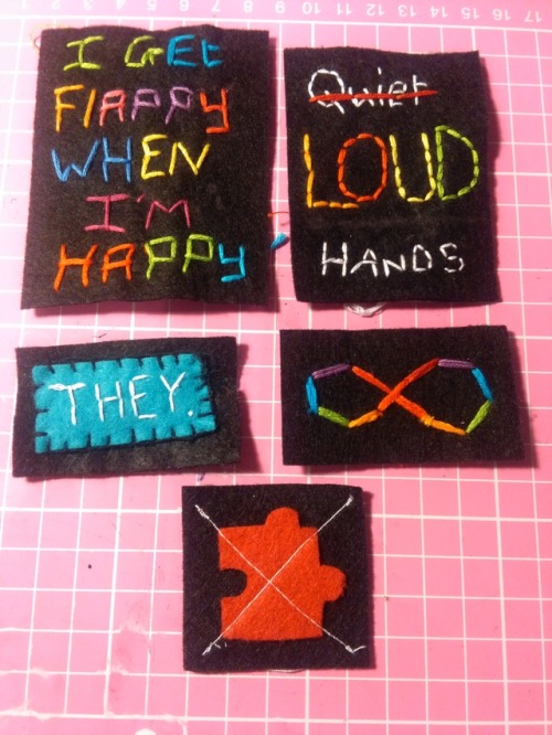 thesensorybox: Punk autie/queer patches I’ve been sewing while feeling bad, I tend to hyper fo