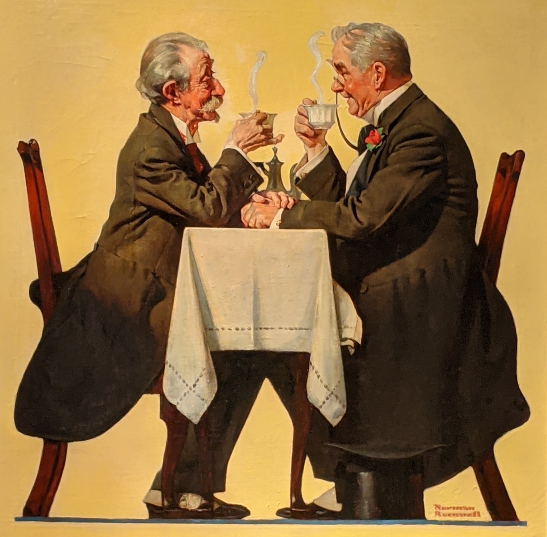 test-tube-super-baby:Norman RockwellUntitled (Two Gentleman Sharing A Pot Of Coffee) C. 1930