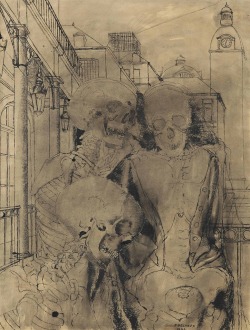 thunderstruck9:Paul Delvaux (Belgian, 1897-1994), La descente de croix - study [The Descent from the Cross], 1948-49. Ink and wash on paper, 48 x 37.5 cm.