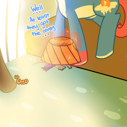 questions-for-peachy:  Feel free to take what’s left of the candy you two. Thank you for stopping by! (Feat thefireboundmage and sweet-repliesNightmare Night Event End)  X3 D'aww~ <3