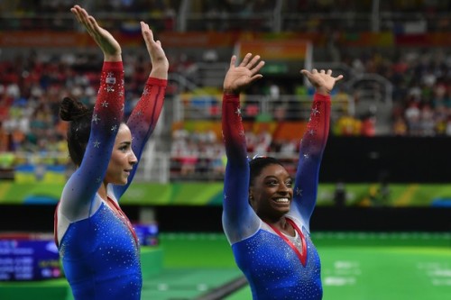 sparklesandchalk: Simone Biles and Aly Raisman went 1-2 in the Olympic Floor Final after doing the s