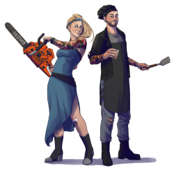 bethkerner:  I saw this post and I had to draw it Griffon the chainsaw-wielding princess and Geoff, her sleepy punk-rock prince who does all the cooking.   
