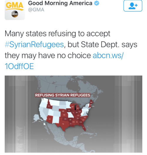 neongenesisevangaylion:  thefairestof-theseasons:  futuremrsknow-it-all:  krxs10:  krxs10:  More Than Half the Nation’s Governors Say Syrian refugees Not Welcome In 27 U.S. States More than half the nation’s governors – 27 states – say they oppose
