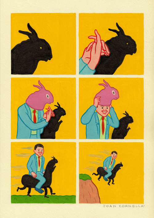 hifructosemag:  Barcelona based illustrator Joan Cornellà  admits that he’s had an unusual imagination since his early childhood.  Labeled as the “king of absurd”, though colorful and playful on the  outside, his artwork intentionally oversteps