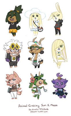 dasagoo:  nuclearsweetheart:  dc9spot:  Animal crossing : Sun and Moon! I’ve saw some animal crossing version of some sm characters, so i decided I want to try make some too!   @mahou-hero @crowmocha  @nagitogami 
