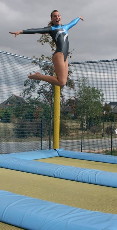 Enjoying jumping on the outdoor trampoline!