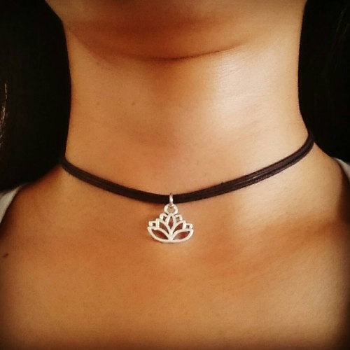 Lotus Flower Choker Necklace, Lotus Choker, Lotus Flower Jewelry, Bohemian Jewelry, Grunge Jewelry, 
