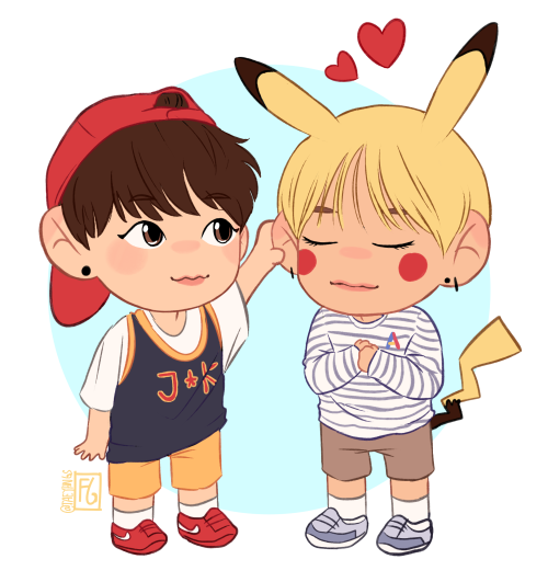 tiny taekook x pokemon based on their now 3 photoshoot (♡´艸`)