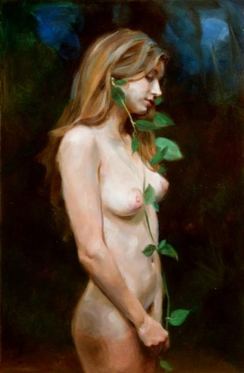artbeautypaintings:  Nude with honeysuckle - Miles Williams Mathis 
