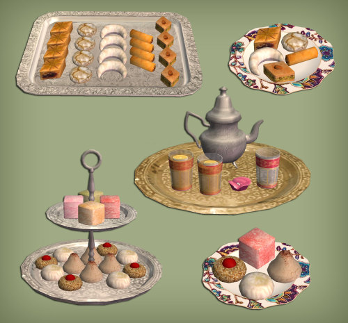 Middle-Eastern Edible Pastries And Tea Set For The Sims 2