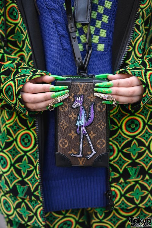 tokyo-fashion:19-year-old Japanese student Mako on the street in Harajuku wearing a full Louis Vuitt