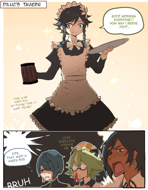 Mondstadt finally has a cute maid!!since venti still lacks knowledge to the world, master diluc take