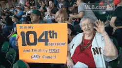 mlboffseason:  sfgiants:  Happy 104th!  When this lady was born, the Giants were in New York, their leading hitter was Fred Snodgrass (.321) and Christy Mathewson went 27-6. The team finished second to the Chicago Cubs who won 104 games, coincidentally.