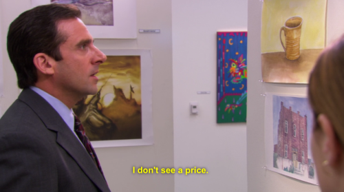 macarons-and-corpses:  i-have-been-thunderstruck:  So sweet  I don’t know if you’ve actually seen this episode, but Pam invites the entire office to her art show that she’s been gearing up for for a really long time. Nobody shows up except for Oscar