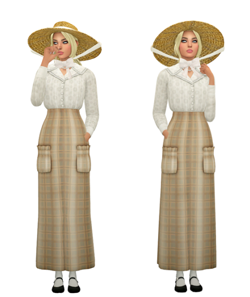 TS4 Cottagecore Vintage Dresses Lookbook Skin 1, 2, 3 / Megan Hair / Eyebrows / Eyes / Nosemask Dres