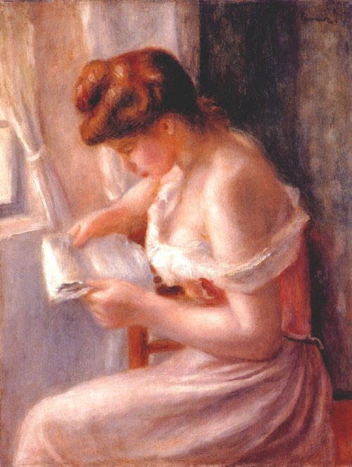 A Girl Reading (1891). Pierre-Auguste Renoir (French, Impressionism, 1841-1919). Oil on ca