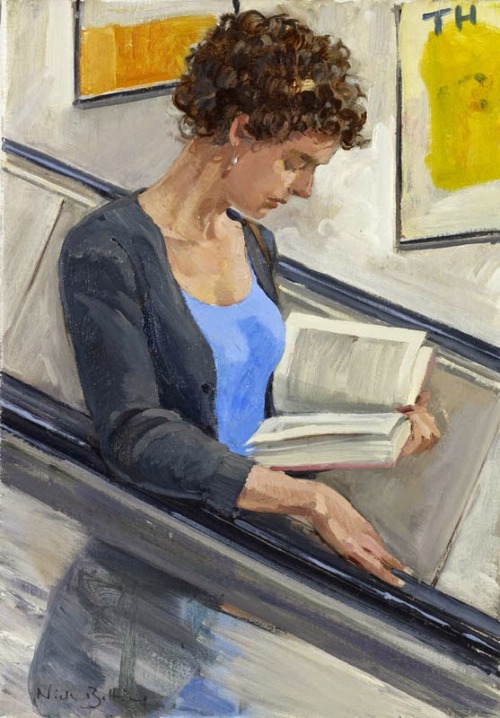 huariqueje:The Reader   -   Nick Botting British,b.1963-Oil on canvas; 20 x 14 ins.