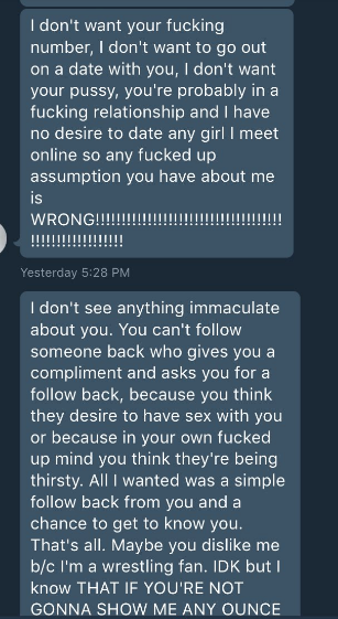 elaxisfae: black-to-the-bones:   Dead ass scary. Society taught men to behave like this. We need to do something.  Plus did anyone peep how these messages were only sent within a 1.5 hour time frame? Like in less than two hours dude had a whole nervous