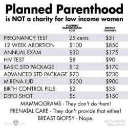 prochoice-or-gtfo:  abortionfriends:  pro-choice-or-no-voice:  by-grace-of-god:  via Abby Johnson  Where the fuck do you guys find this shit? Do you know how utterly misinformed this is, it’s really sad. These prices vary from Planned Parenthood clinic