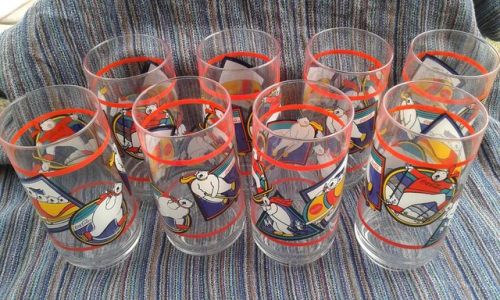 Set of 8 1995 Coca-cola Polar bear glasses Indiana Glass company FREE SHIPPING!