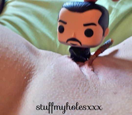 stuffmyholesxxx:  Negan Insertion!!I truly do love Negan from ‘The Walking Dead’ 😘 And although I’d love to have him fuck and stuff all my holes, I’d rather him not use Lucille 🤣 So here is my tribute to Negan 💋💕💋