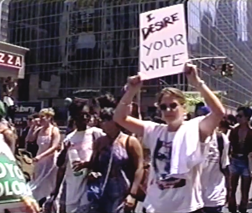 lesbianherstorian:“I DESIRE YOUR WIFE” at the new york city dyke march, june 1993